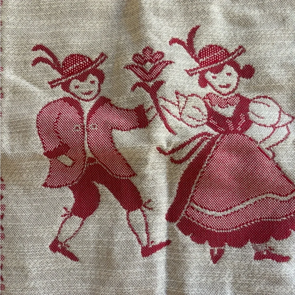 Vintage Dance Couple Linen pillowcases  - Red on Cream (Pair)
